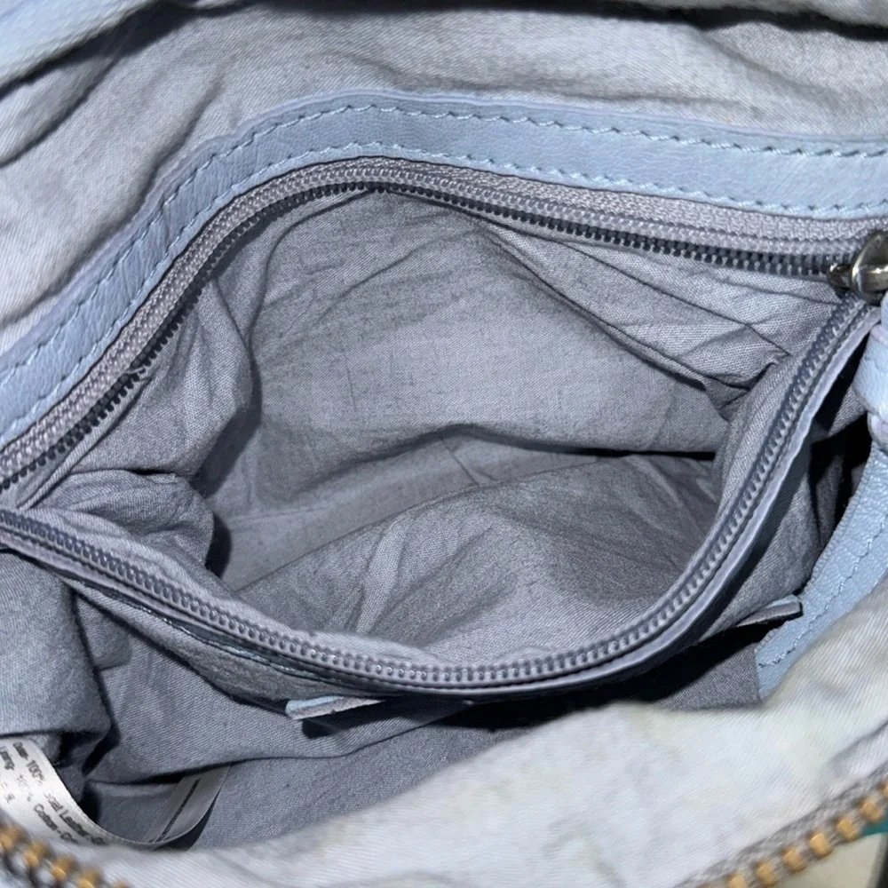 Free People Light Blue Goa Leather Archer Sling Waist Bag  Fanny Pack 7x15x3